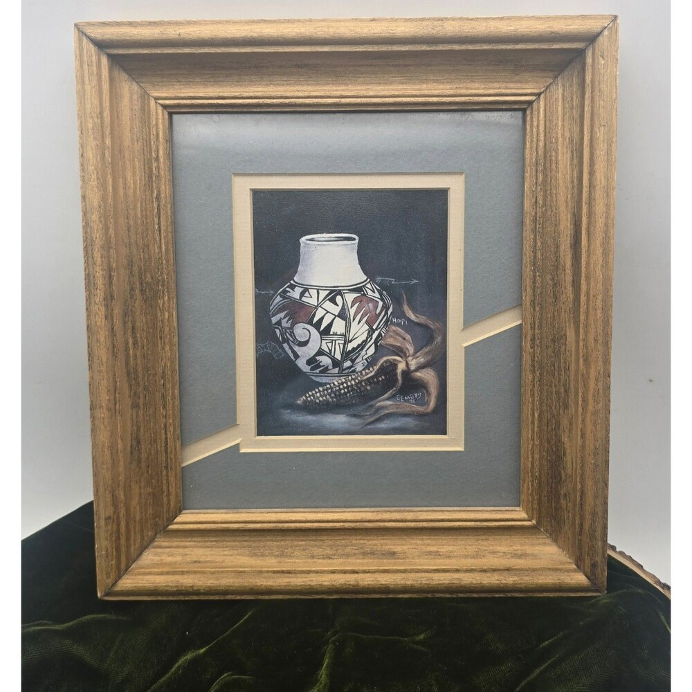 Vintage Hopi Pottery / Corn Art Print Framed Matted Southwest